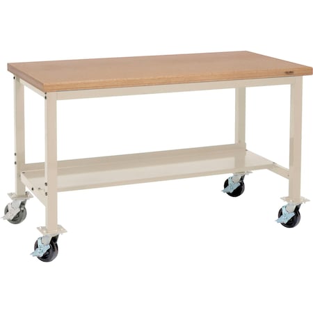 Global Industrial Mobile Workbench, 72 x 36in, Square Tubular Leg, Shop Top Safety Edge, Tan 249147TN